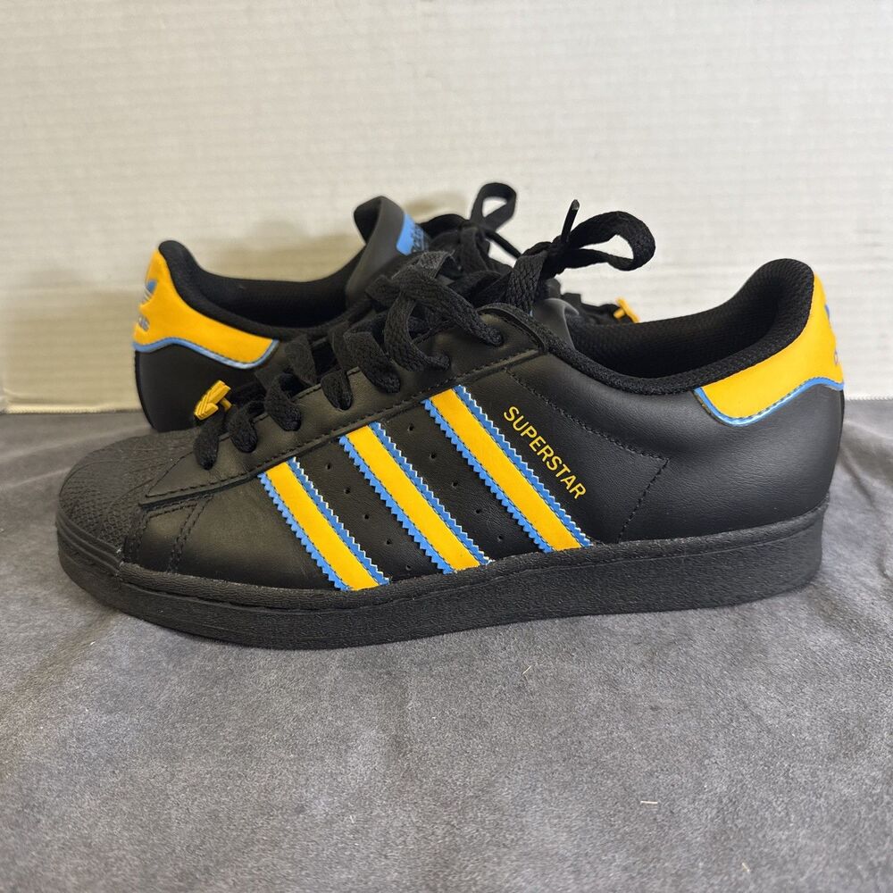 Adidas Superstar Mens Size 7 Black Gold Blue Athletic Lifestyle Shoes Sneakers - Picture 2 of 13